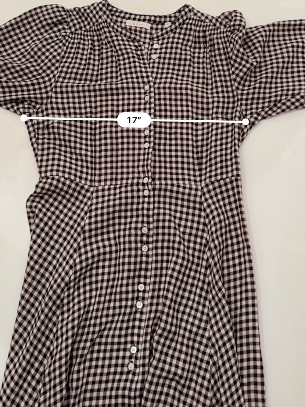 DÔEN Gingham Button Front Midi Dress Brown Cream Size L - Picture 6 of 9